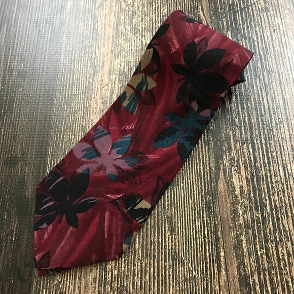CHRISTIAN DIOR Abstract Floral Print Neck Tie Cravat 100% Silk Classic Maroon - Picture 1 of 7